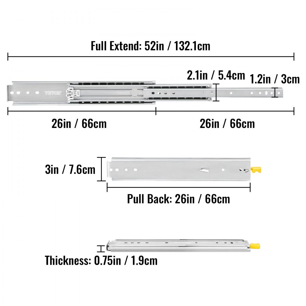 Vevor Lade Rails Uitschuifbare Rails 26 Inch Zwaar Werk Berekende Ladegeleiders