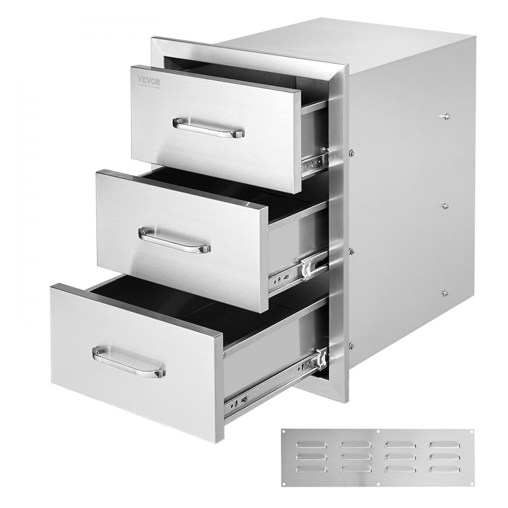 VEVOR Outdoor Kitchen Drawers Outdoor Kitchen, 40 x 55 x 45 cm, Flush Mounted, Triple Access Grill Drawers with Stainless Steel Handle, Grill Island Drawers for Outdoor Kitchens