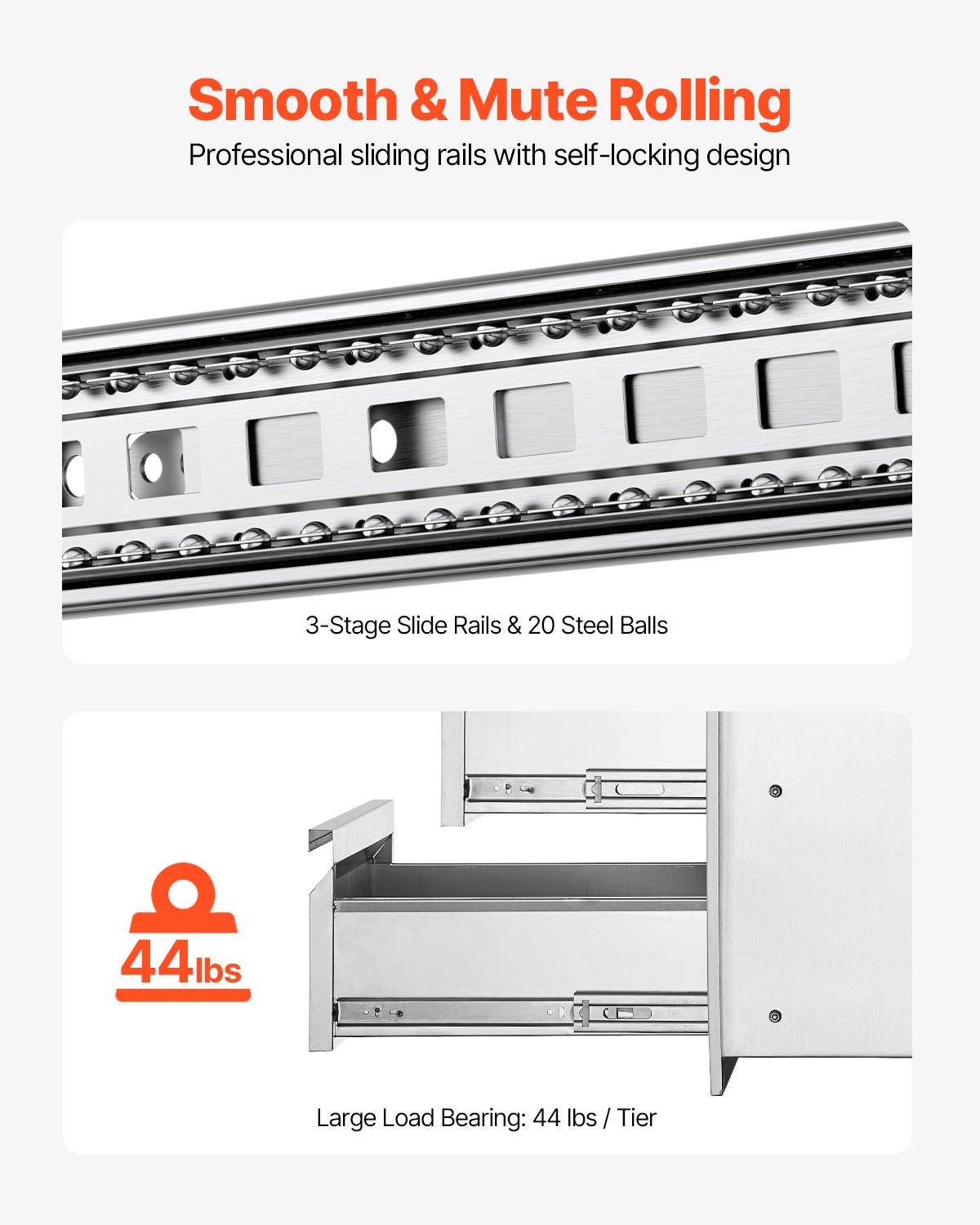 VEVOR Outdoor Kitchen Drawers 14.7\" W x 25.4\" H x 18.7\" D, Box Frame Style Flush Mount BBQ Drawers with Stainless Steel Handle, BBQ Island Drawers for Outdoor Kitchens or Patio Grill Station