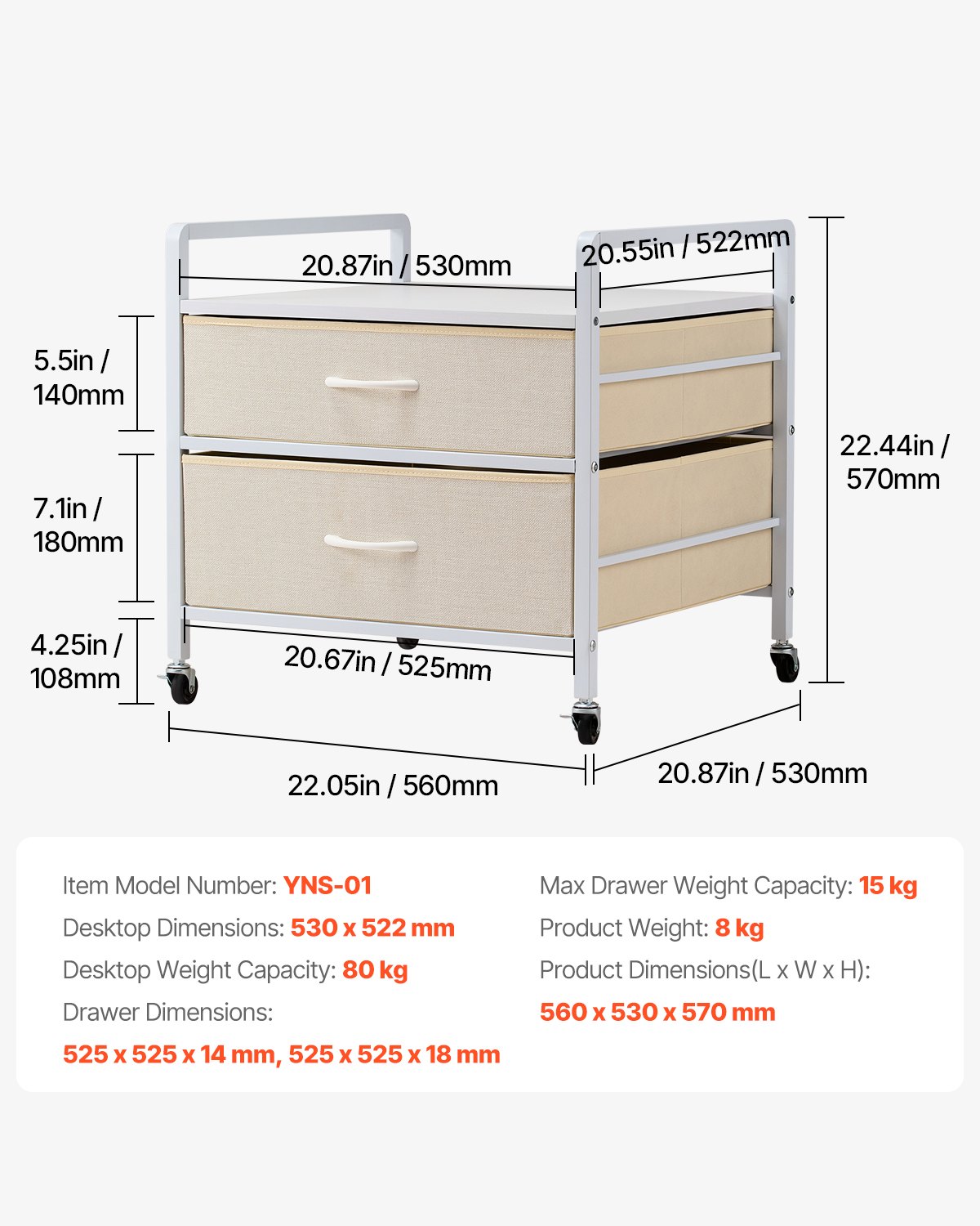 VEVOR Minikoelkaststandaard op wielen, koelkasthouder met een draagvermogen van 80 kg, minikoelkasttafel met 2 lades en 4 zwenkwielen, mobiele koelkastplank voor studentenhuis, kantoor, wit