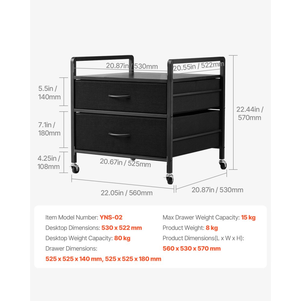 VEVOR Minikoelkaststandaard op wielen, koelkasthouder met een draagvermogen van 80 kg, minikoelkasttafel met 2 lades en 4 zwenkwielen, mobiele koelkastplank voor studentenhuis, kantoor, zwart