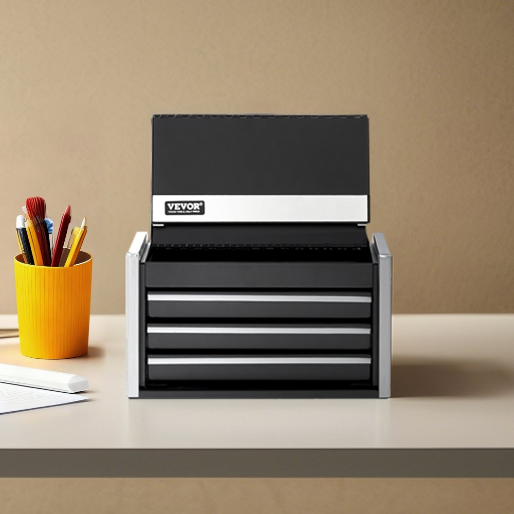 VEVOR Gereedschapskist 218,4 x 118 x 120 mm, Gereedschapskist met 3 laden, Gereedschapskoffer met EVA-inzetstukken en PP-voetkussens, Robuust staal met kogellageropening en poedercoating, Zwart