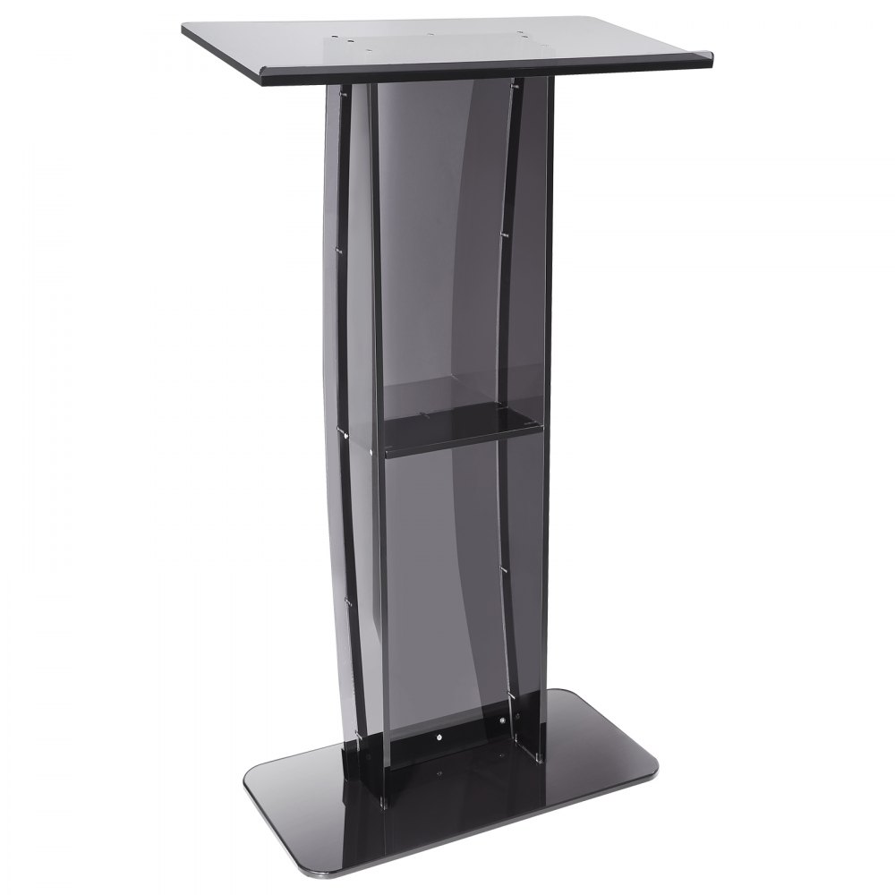 VEVOR Acrylic Podium, 47" Tall, Acrylic Podium Stand with Wide Reading Surface & Storage Shelf, Floor-standing Clear Pulpits Acrylic for Church Office School, Black