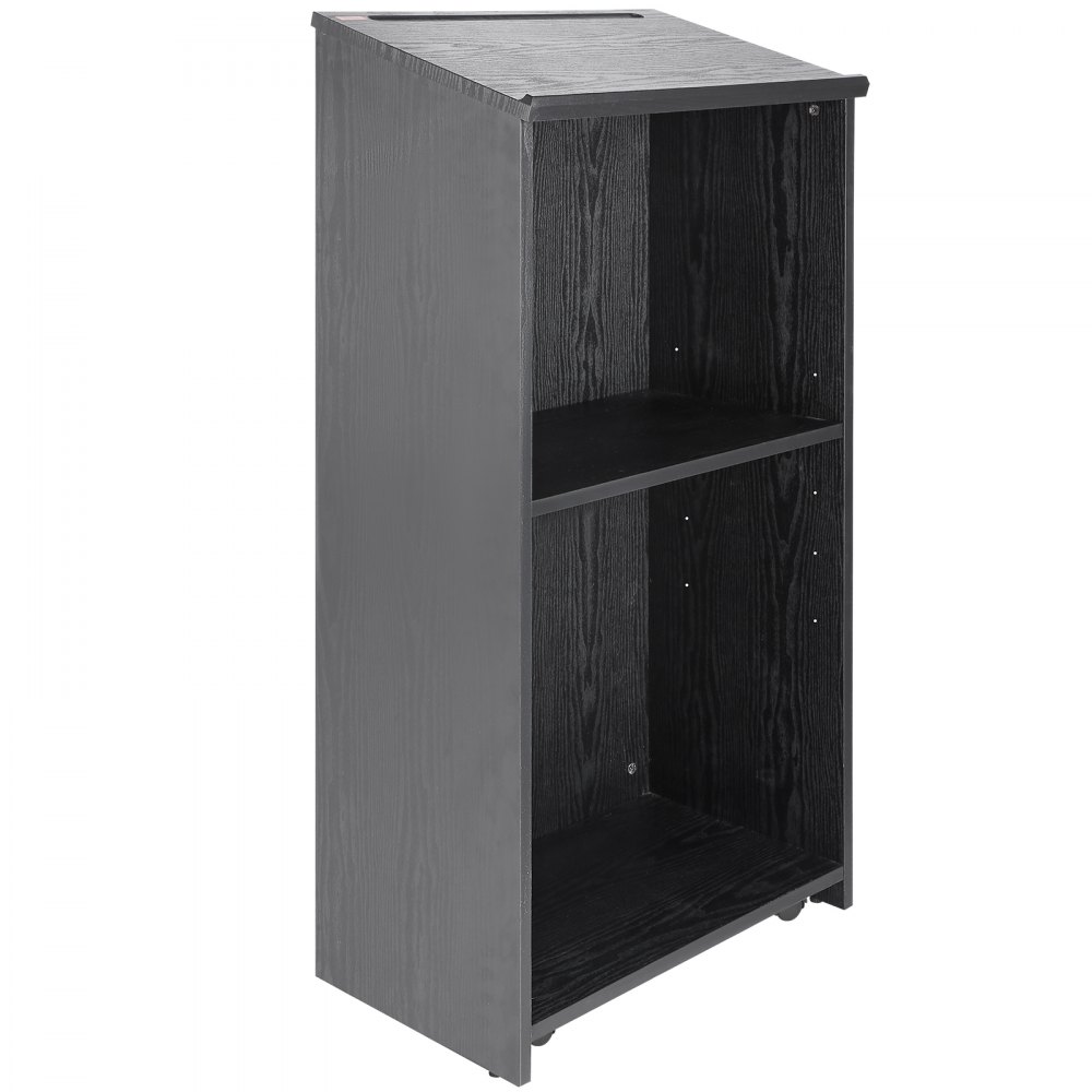 VEVOR Podium Stand, 47 in Hostess Stand with 4 Rolling Wheels, Wood Podium with Storage Shelves, and Slant Desktop, Lecterns & Podiums for Church, Office, School, Home, Black