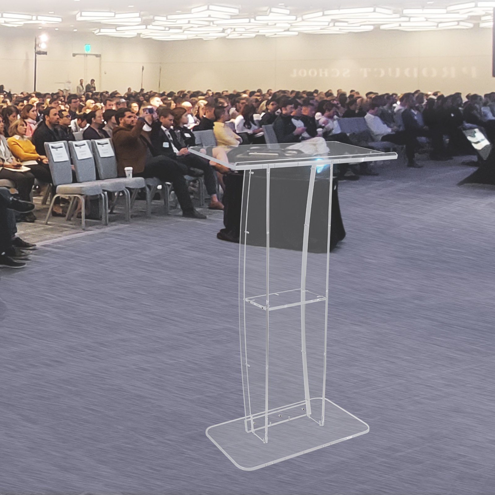 VEVOR Acrylic Podium, 47" Tall, Clear Acrylic Podium Stand with Wide Reading Surface & Storage Shelf, Floor-standing Clear Pulpits Acrylic for Church Office School