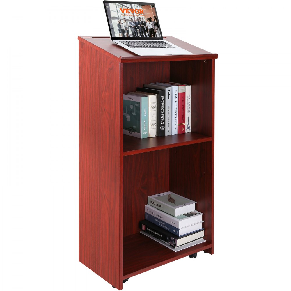 VEVOR Standing Desk Lectern 60 x 36 x 120 cm, Podium Stand with Wide Reading Area and Storage Shelf, Standing Desk for Church, Office, School, Black Podium 30 kg Load Capacity Brown