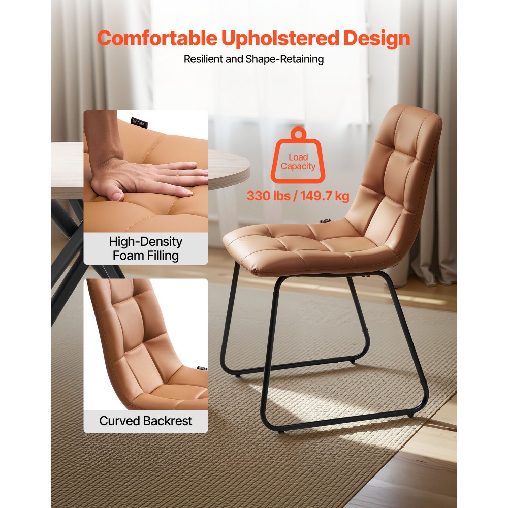 VEVOR 5-Piece Dining Table Set, Space-Saving Round Kitchen Table with 4 Upholstered Orange Chairs, PU Leather Cushions, Modern Wood-Tone Desk with Adjustable Foot Pads for Dining Room, Small Spaces