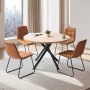 VEVOR 5-Piece Dining Table Set, Space-Saving Round Kitchen Table with 4 Upholstered Orange Chairs, PU Leather Cushions, Modern Wood-Tone Desk with Adjustable Foot Pads for Dining Room, Small Spaces