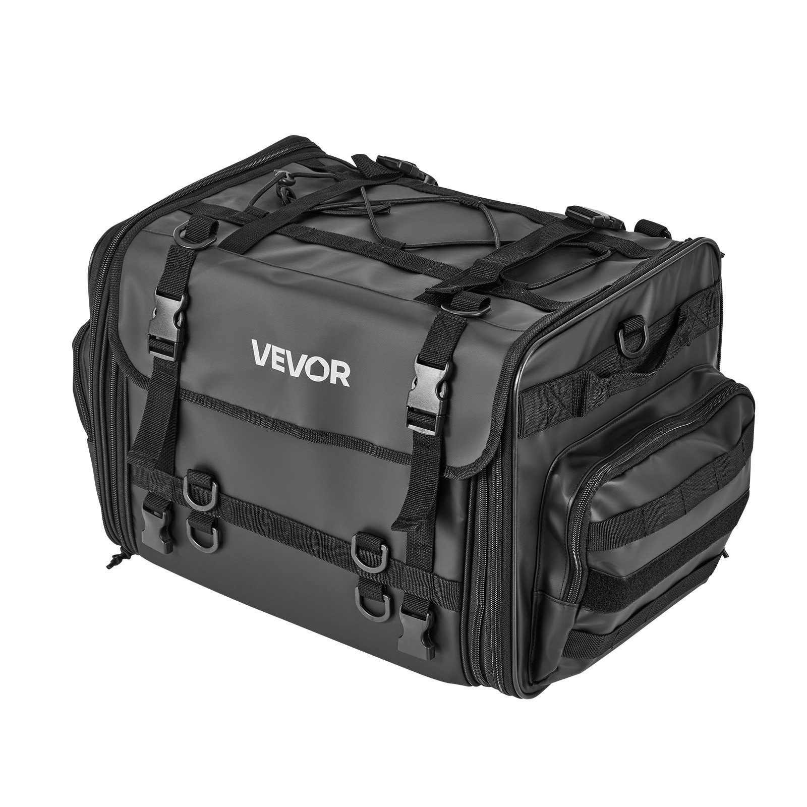 VEVOR Motorfiets zadeltas, achterbanktas (40-60 L) met waterdichte regenhoes, opbergruimte voor motorbagage, fietstas met schouderband en elastisch koord, motorbagage zwart
