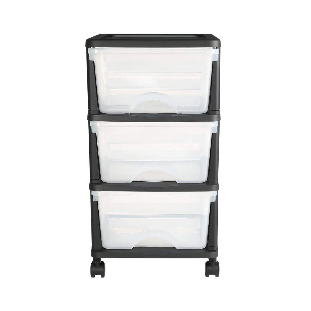 VEVOR Ladewagen Ladekast met 3 lades (17 L / per), Ladekast met wielen Ladekast met doorzichtige containers voor kantoorbenodigdheden Hobbylokalen Klaslokalen