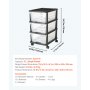 VEVOR Ladewagen Ladekast met 3 lades (17 L / per), Ladekast met wielen Ladekast met doorzichtige containers voor kantoorbenodigdheden Hobbylokalen Klaslokalen
