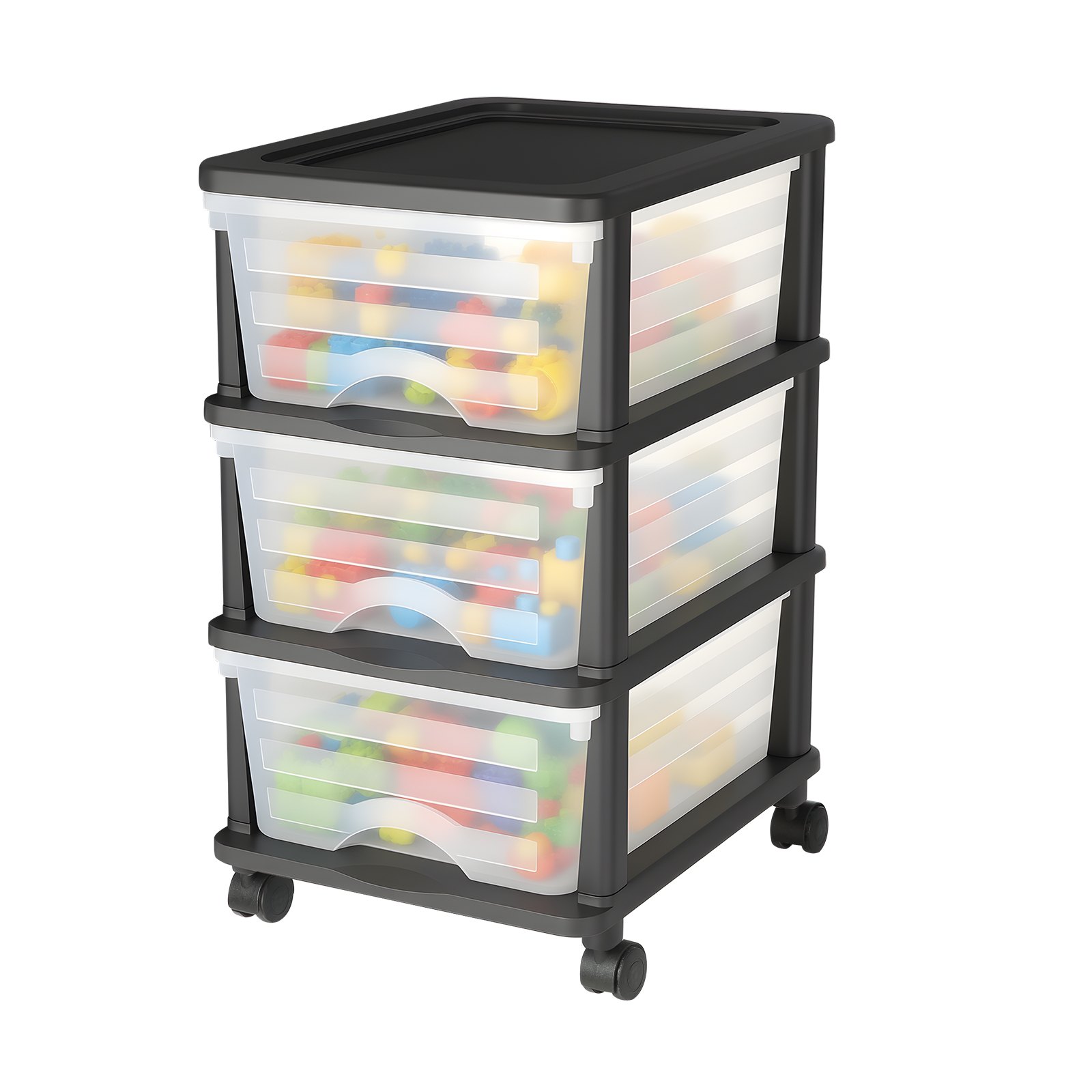 VEVOR Ladewagen Ladekast met 3 lades (17 L / per), Ladekast met wielen Ladekast met doorzichtige containers voor kantoorbenodigdheden Hobbylokalen Klaslokalen