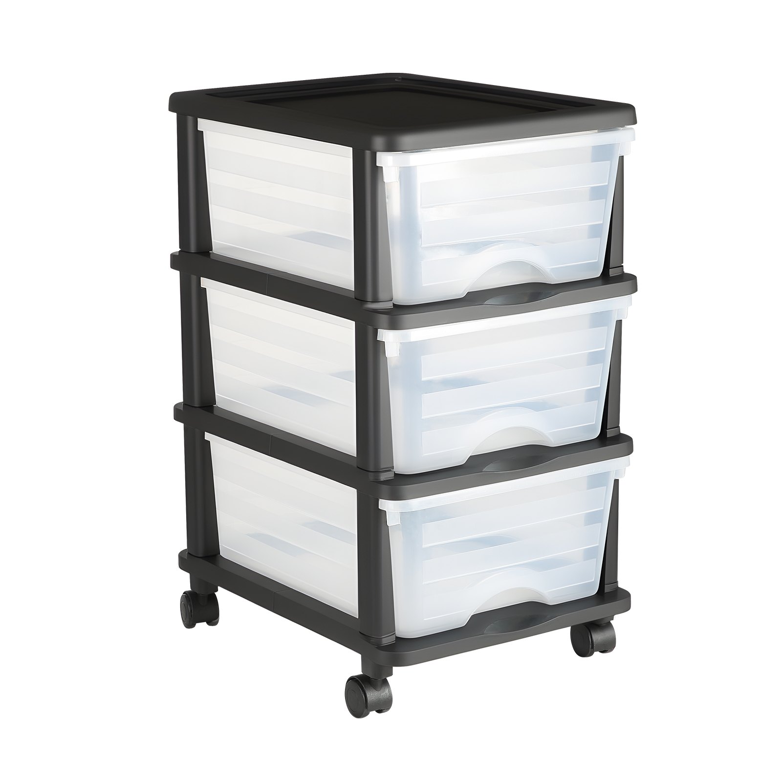 VEVOR Ladewagen Ladekast met 3 lades (17 L / per), Ladekast met wielen Ladekast met doorzichtige containers voor kantoorbenodigdheden Hobbylokalen Klaslokalen