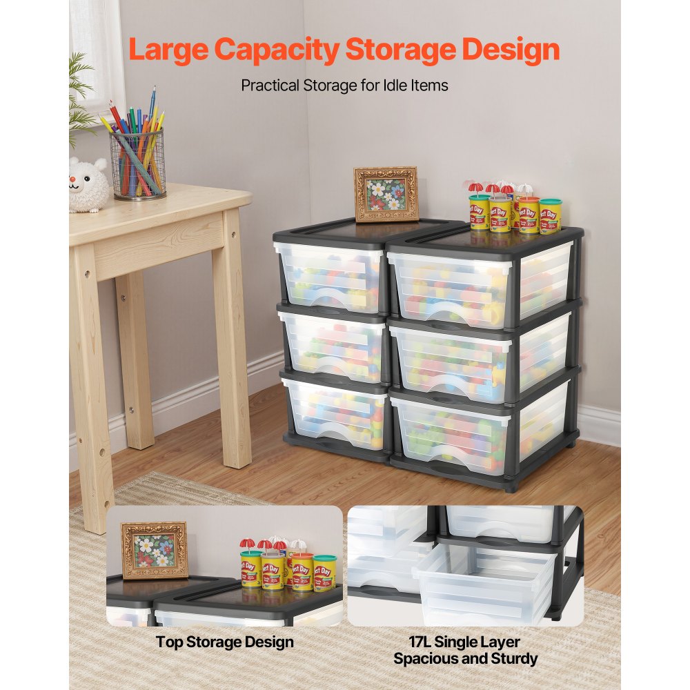 VEVOR Ladewagen Ladekast met 3 Laden (2-pack), Ladekast met wielen Mobiele container van kunststof met doorzichtige containers voor kantoorbenodigdheden Hobbylokalen Klaslokalen