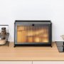 VEVOR Bread Box for Kitchen Counter, Large Capacity Bamboo Bread Storage Container, Farmhouse Wooden Breadbox Organizer for Homemade Bread, Storage Holder Bin with Acrylic Wavy Door Panel, Black