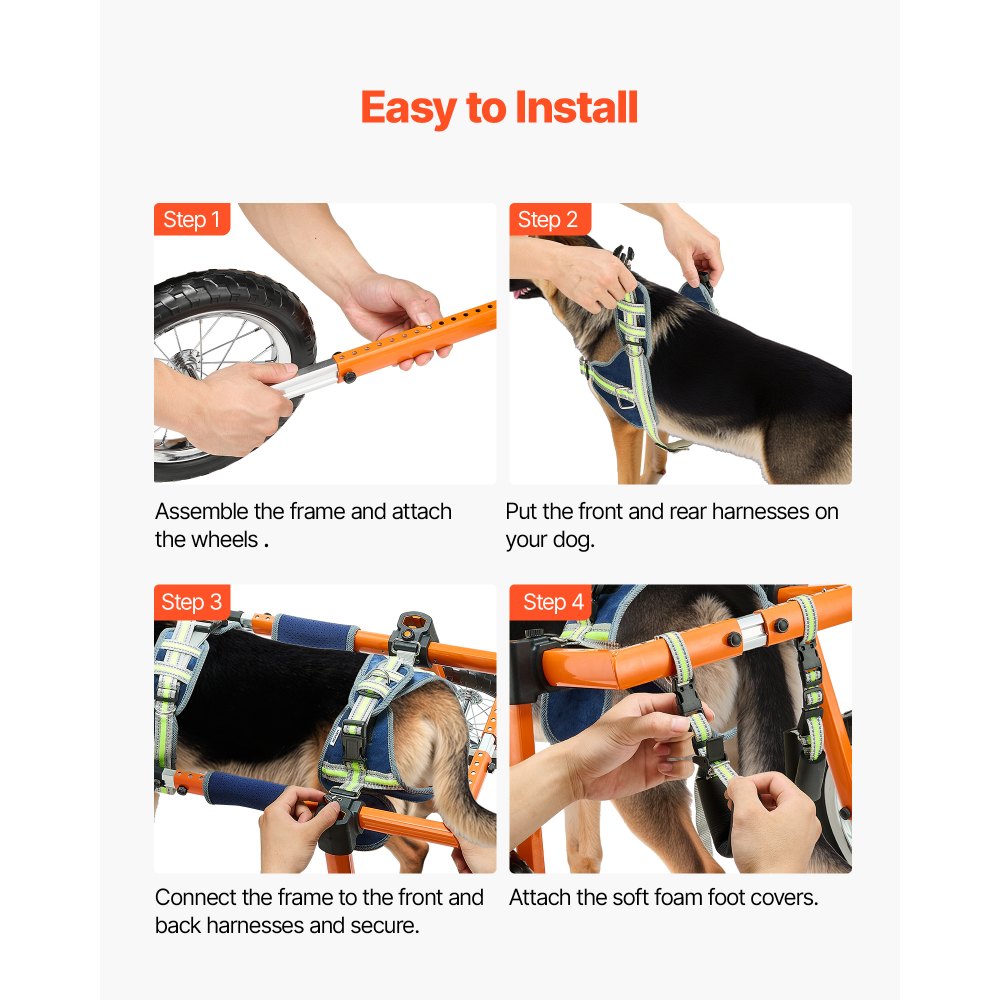 VEVOR Hondenrolstoel voor achterpoten, Hondenrolstoel met 2 wielen, Hoogte, breedte en lengte verstelbaar, Hondenkar met schokabsorberende wielen, voor geblesseerde, gehandicapte honden van 21,77-39,92 kg