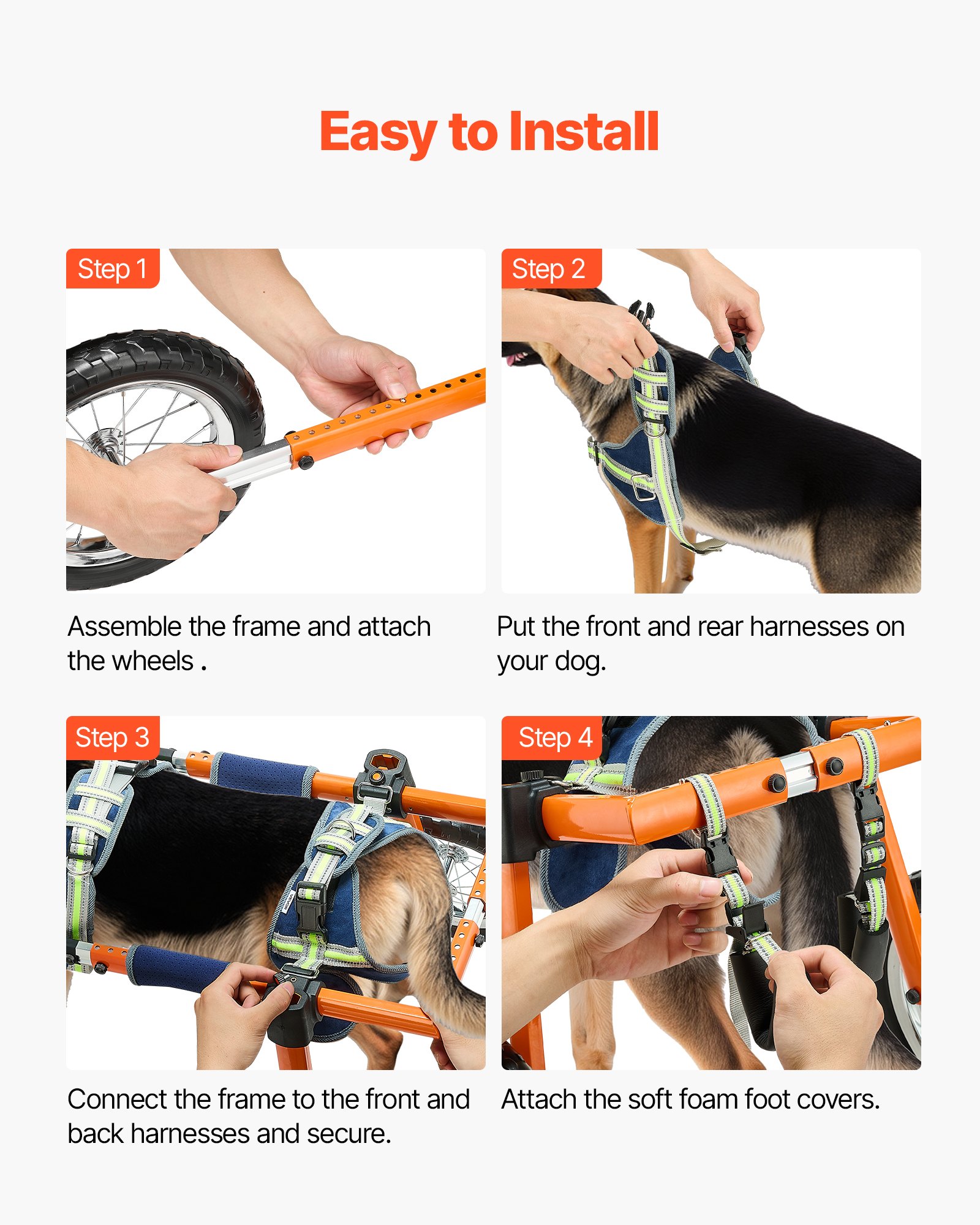 VEVOR Hondenrolstoel voor achterpoten, Hondenrolstoel met 2 wielen, Hoogte, breedte en lengte verstelbaar, Hondenkar met schokabsorberende wielen, voor geblesseerde, gehandicapte honden van 21,77-39,92 kg