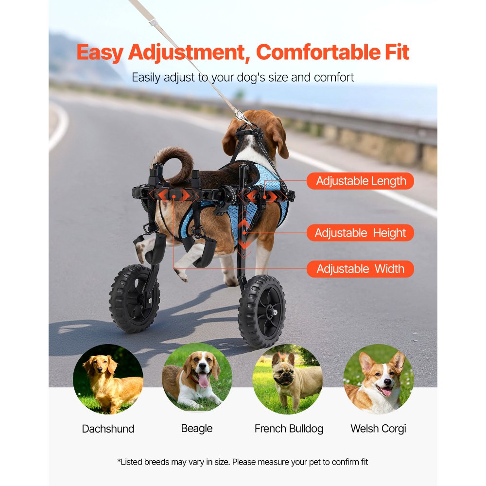 VEVOR Dog Wheelchair for Back Legs, Adjustable 2 Wheels Pet Wheelchair, Lightweight  Dog Cart with Shock-Absorbing Wheels, Mobility Support Wheel Chair for Disabled Injured Dogs up to 22lbs, Small