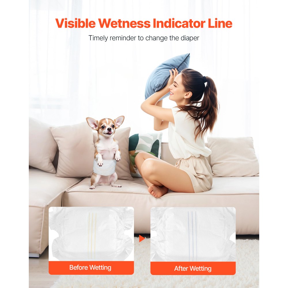 VEVOR Disposable Male Dog Diapers, Super Absorbent Male Dog Wraps, 360 ° Leak-Proof Belly Bands with Wetness Indicator for Doggies in Heat, Training, Incontinence - XS, 144 Count (2 Packs of 72)