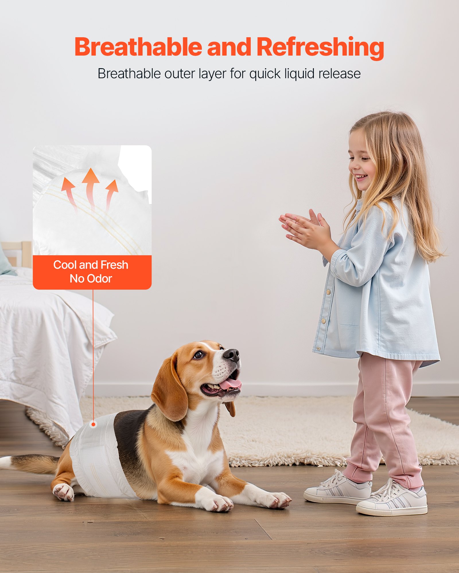 VEVOR Hondenluiers, Taillemaat 12-19 inch, Wegwerpluiers, Luiers voor mannelijke honden, 360° Lekvrije buikbanden met vochtindicator voor mannelijke honden, Training, Incontinentie, S, 2 verpakkingen van 48 stuks.