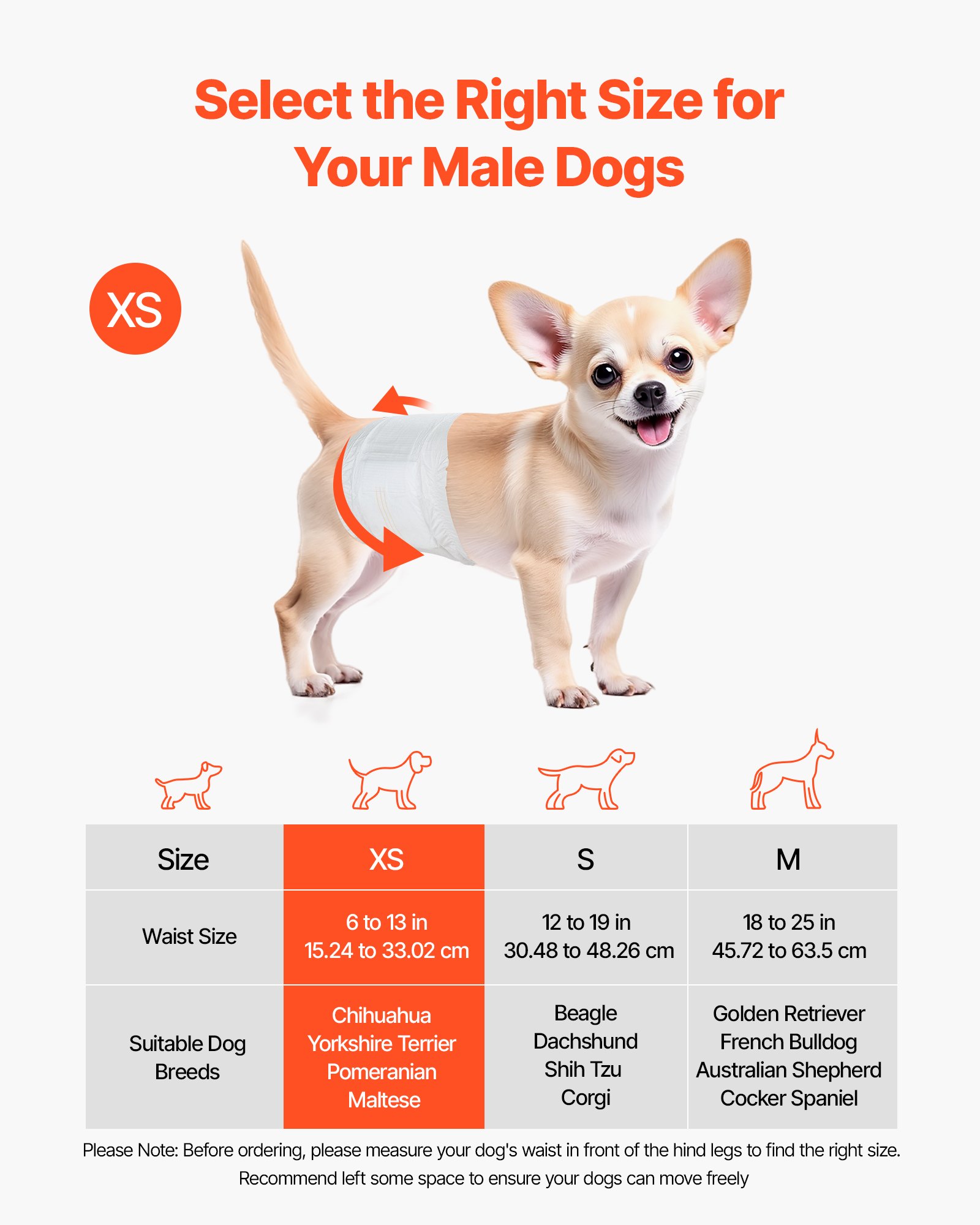 VEVOR Hondenluiers, Taillemaat 6-13 inch, Wegwerpluiers voor mannelijke honden, 360° Lekvrije buikbanden met vochtindicator voor mannelijke honden, Training, Incontinentie, XS, 2 verpakkingen van 48 stuks.