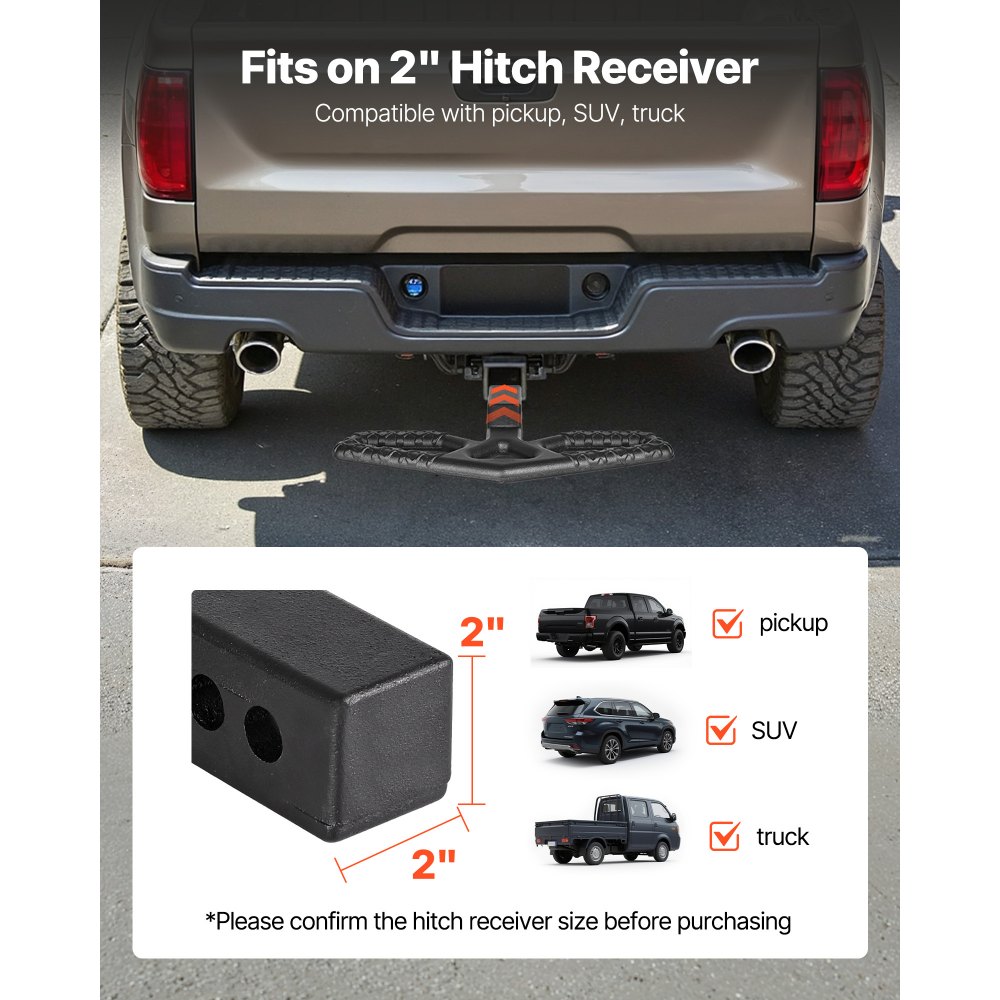 VEVOR Hitch Step for 2 Inch Receiver, Universal Rear Bumper Guard Protector with 350 LBS Load Capacity, Wide & Non-Slip Tow Hitch Step with Pin Kit and Stabilizer, Fit for Truck, SUV, Pickup, Trailer