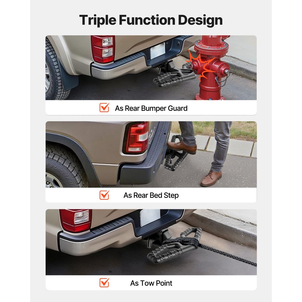 VEVOR Hitch Step for 2 Inch Receiver, Universal Rear Bumper Guard Protector with 350 LBS Load Capacity, Wide & Non-Slip Tow Hitch Step with Pin Kit and Stabilizer, Fit for Truck, SUV, Pickup, Trailer