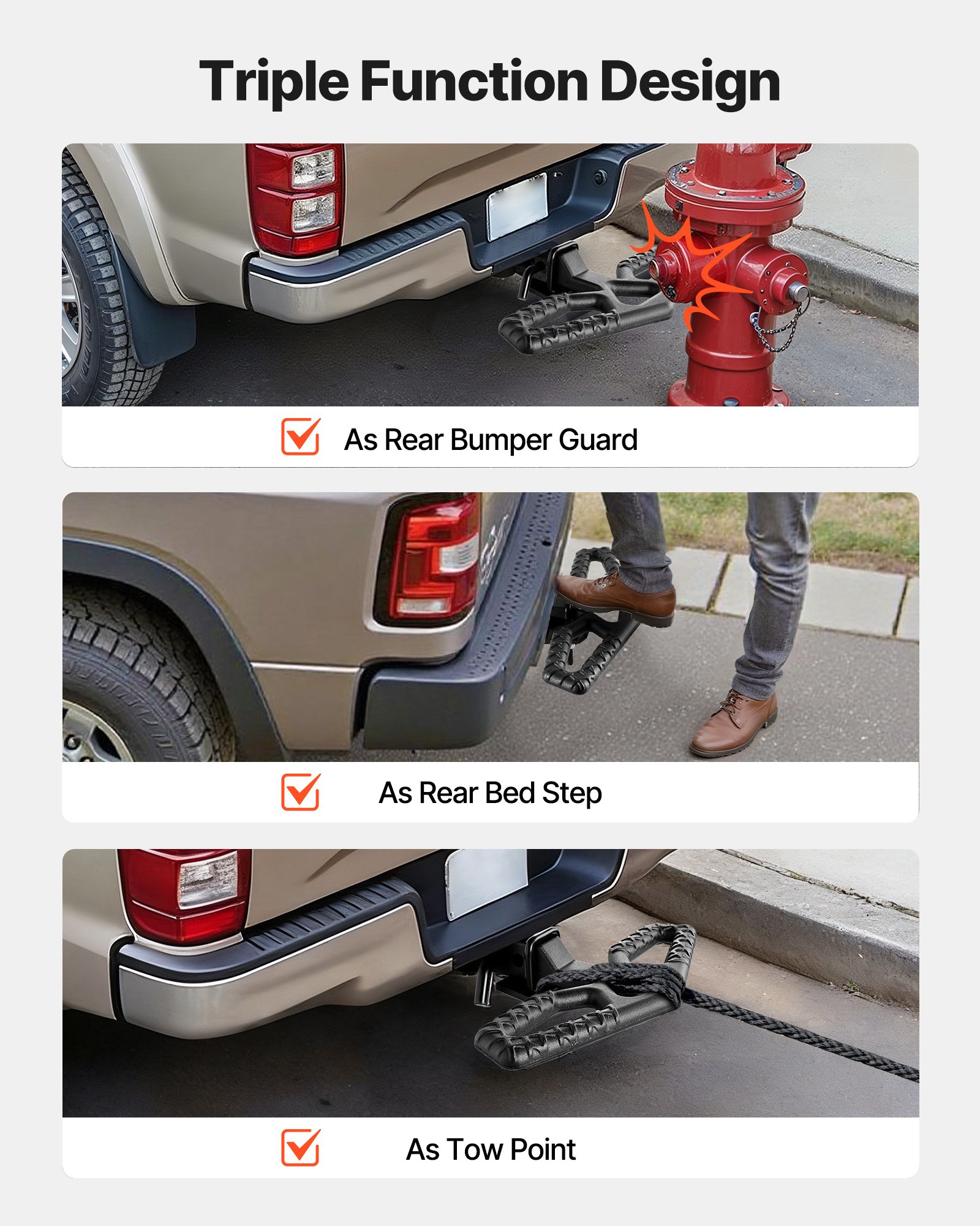 VEVOR Hitch Step for 2 Inch Receiver, Universal Rear Bumper Guard Protector with 350 LBS Load Capacity, Wide & Non-Slip Tow Hitch Step with Pin Kit and Stabilizer, Fit for Truck, SUV, Pickup, Trailer