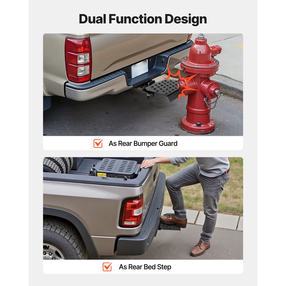 VEVOR Trekhaakopstap voor 50,8 mm trekhaakkoppelingen, achterbumperbeschermer met een draagvermogen van 158,7 kg, antislip trekhaakopstap met pinnen en stabilisator, voor vrachtwagens, SUV's, pick-ups en aanhangers.