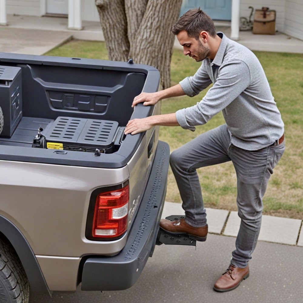 VEVOR Trekhaakopstap voor 50,8 mm trekhaakkoppelingen, achterbumperbeschermer met een draagvermogen van 158,7 kg, antislip trekhaakopstap met pinnen en stabilisator, voor vrachtwagens, SUV's, pick-ups en aanhangers.