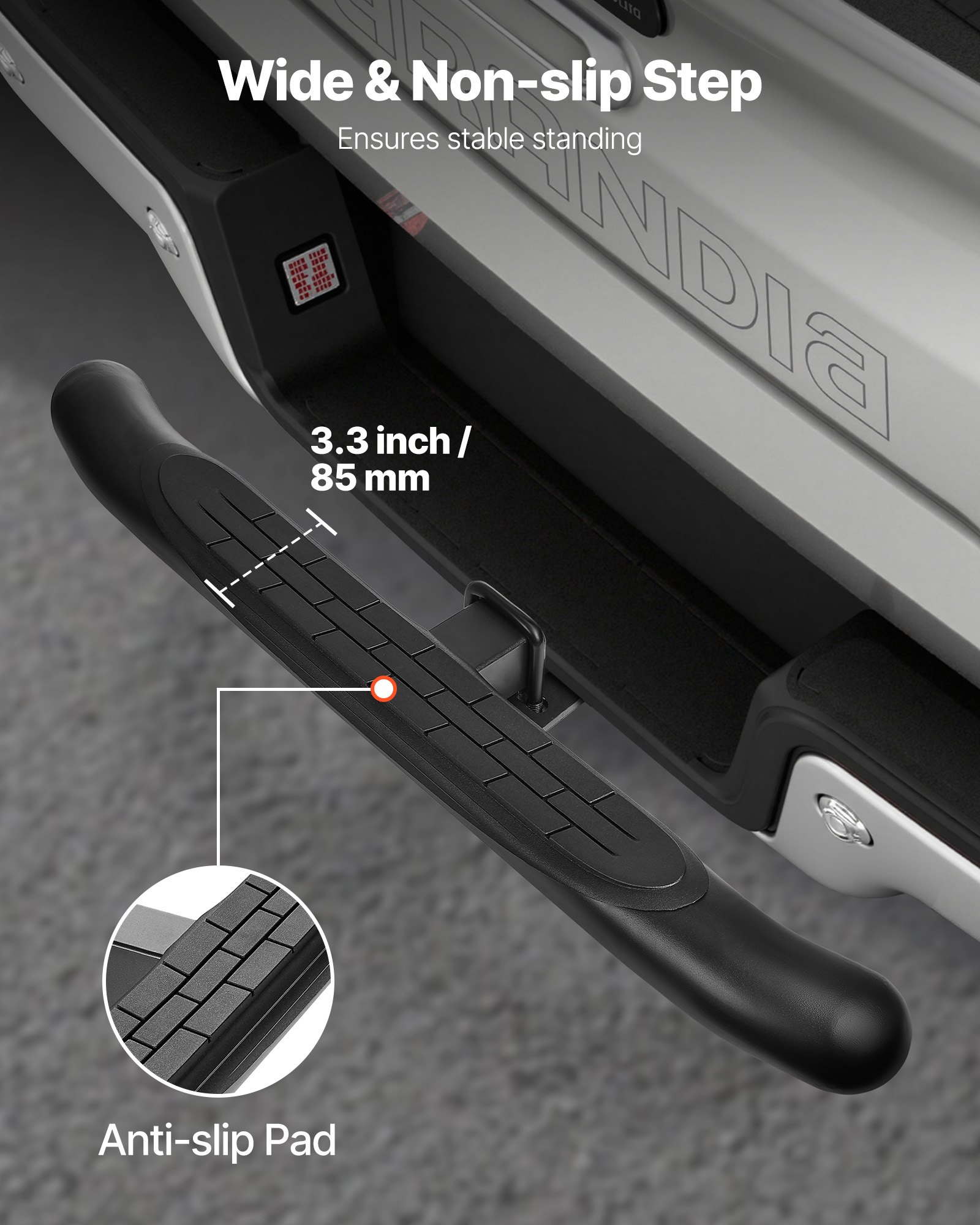 VEVOR Trekhaakopstap voor 50,8 mm trekhaakkoppelingen, universele achterbumperbeschermer (draagvermogen 158,7 kg), antislip trekhaakopstap met pinnen en stabilisator, voor vrachtwagens, SUV's en pick-ups