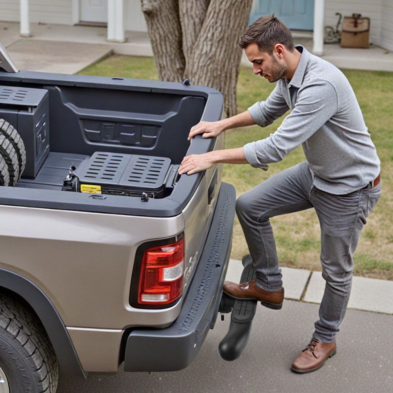 VEVOR Trekhaakopstap voor 50,8 mm trekhaakkoppelingen, universele achterbumperbeschermer (draagvermogen 158,7 kg), antislip trekhaakopstap met pinnen en stabilisator, voor vrachtwagens, SUV's en pick-ups