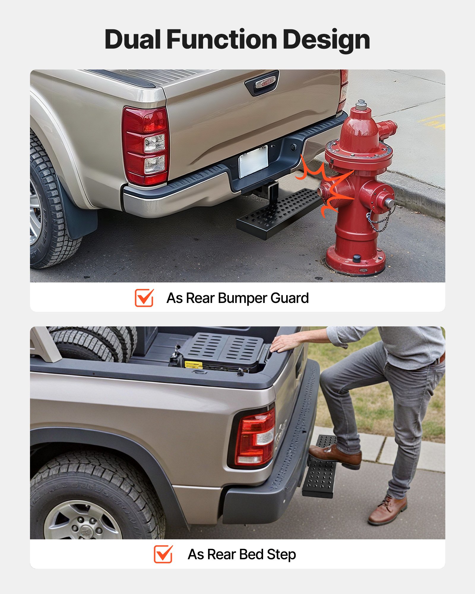 VEVOR Hitch Step for 2 Inch Receiver, Universal Rear Bumper Guard Protector with 350 LBS Load Capacity, Wide & Non-Slip Tow Hitch Step with Pin Kit and Stabilizer, Fit for Pickup, Trailer, Truck, SUV