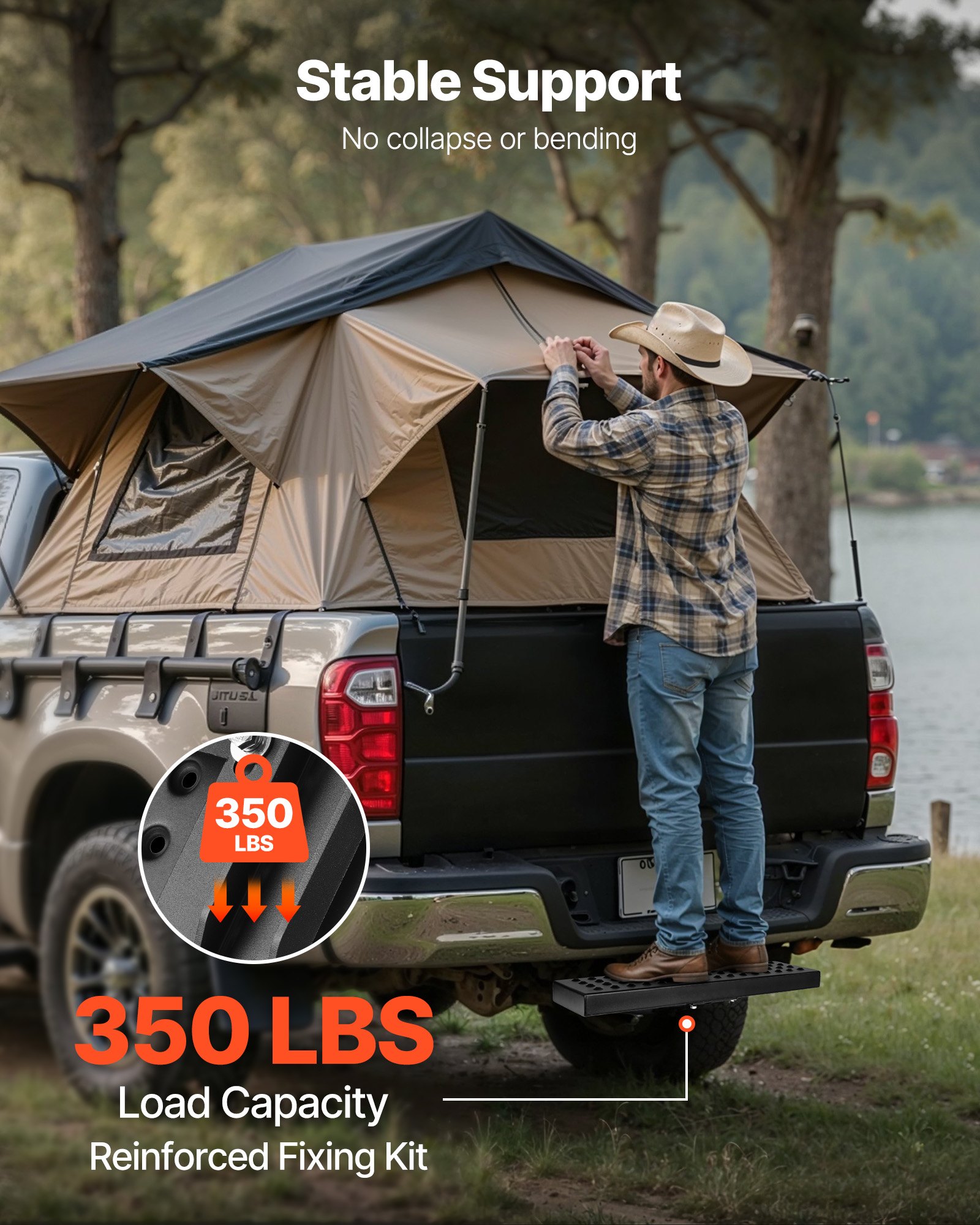 VEVOR Hitch Step for 2 Inch Receiver, Universal Rear Bumper Guard Protector with 350 LBS Load Capacity, Wide & Non-Slip Tow Hitch Step with Pin Kit and Stabilizer, Fit for Pickup, Trailer, Truck, SUV