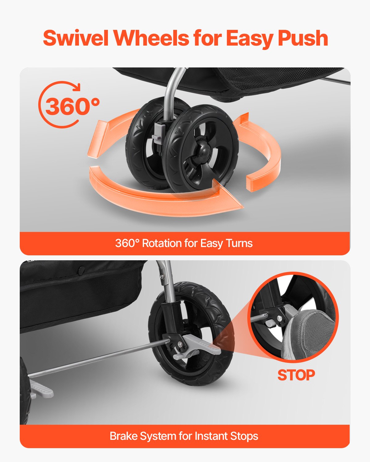 VEVOR Hondenbuggy 81x46x97 cm, laadvermogen 16,9 kg, opvouwbare hondenbuggy, 4-wielbuggy met afneembare drager en gaasvensters, draagbare hondenbuggy met rem voor kleine tot middelgrote huisdieren