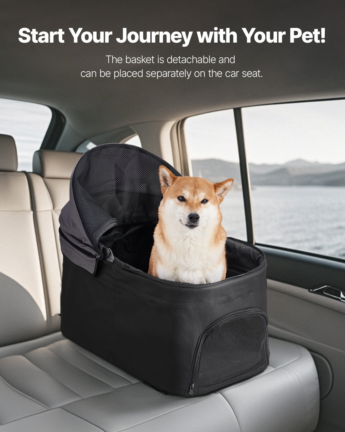 VEVOR Hondenbuggy 81x46x97 cm, laadvermogen 16 kg, opvouwbare hondenbuggy, 4-wielbuggy met afneembare drager en gaasvensters, draagbare hondenbuggy met rem voor kleine tot middelgrote huisdieren