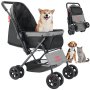 VEVOR Pet Stroller, 44 lbs Weight Capacity, Foldable Dog Stroller Cart, 4 Wheels Cats Stroller with Mesh Windows & Revrsible Handle, Portable Pet Carrier Stroller with Brake, for Small to Medium Pets