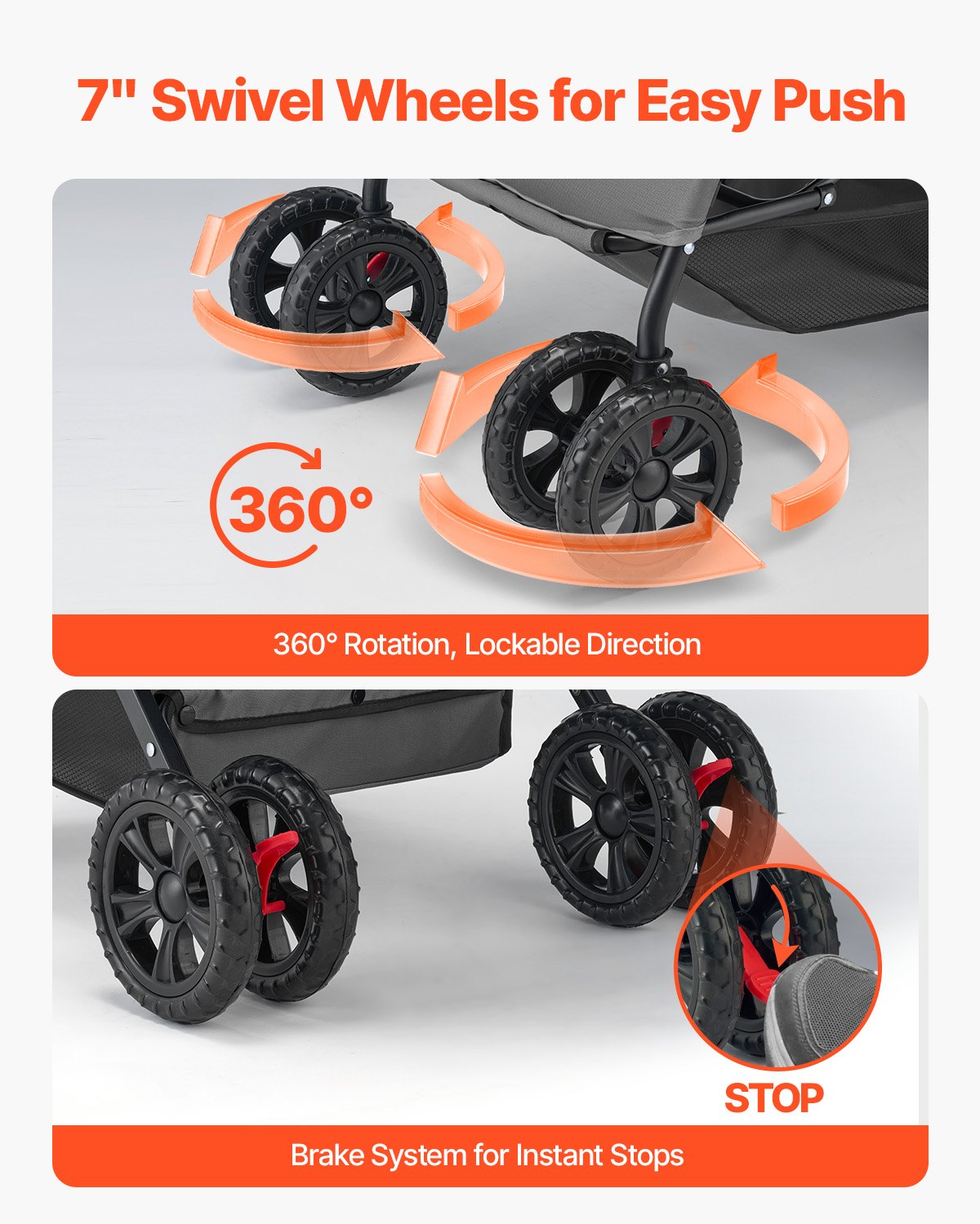 VEVOR Pet Stroller, 44 lbs Weight Capacity, Foldable Dog Stroller Cart, 4 Wheels Cats Stroller with Mesh Windows & Revrsible Handle, Portable Pet Carrier Stroller with Brake, for Small to Medium Pets