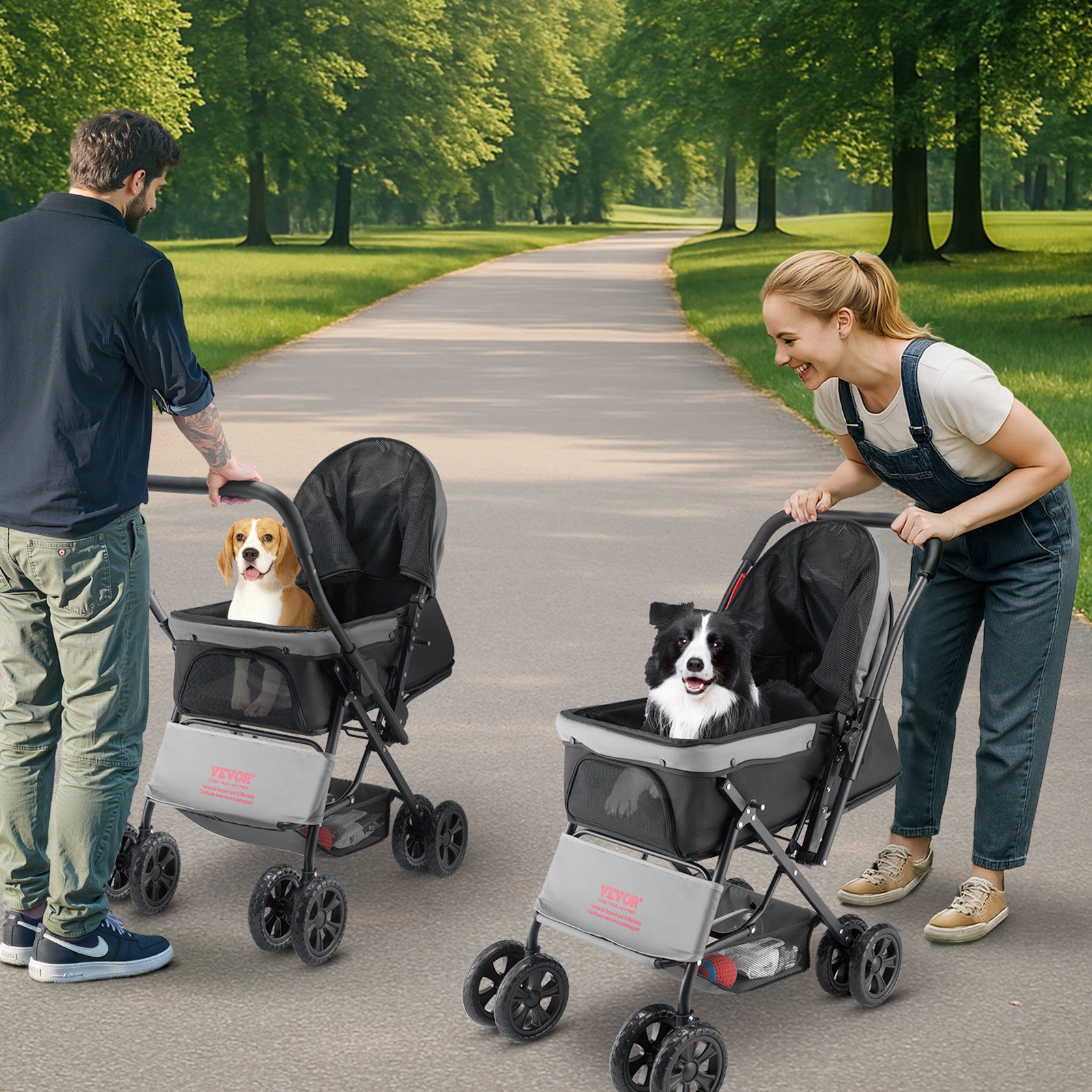 VEVOR Pet Stroller, 44 lbs Weight Capacity, Foldable Dog Stroller Cart, 4 Wheels Cats Stroller with Mesh Windows & Revrsible Handle, Portable Pet Carrier Stroller with Brake, for Small to Medium Pets