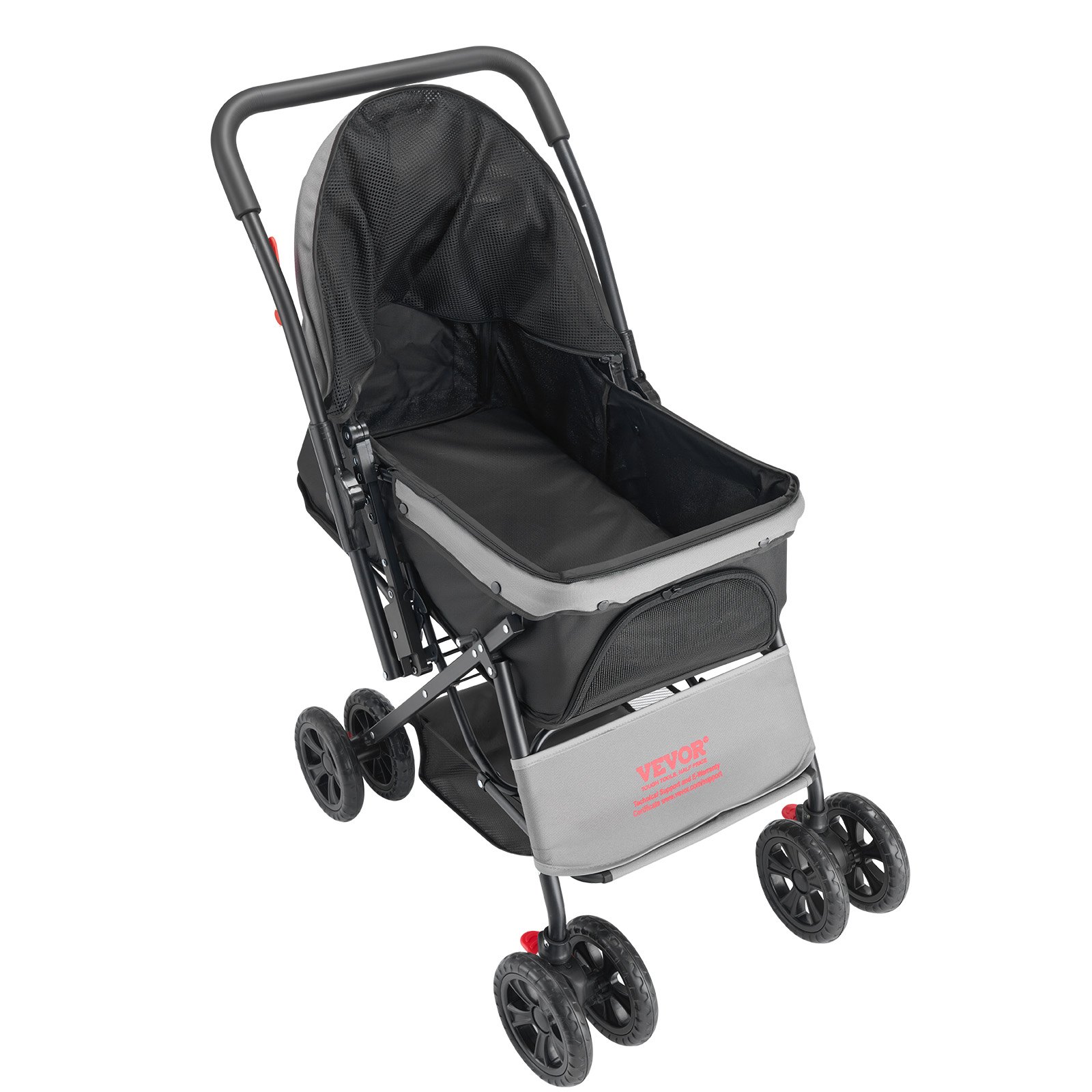 VEVOR Hondenbuggy, laadvermogen 20 kg, opvouwbare hondenkar, hondenbench met 4 wielen, gaasvensters en omkeerbare handgreep, huisdierentransporter met rem, voor kleine tot middelgrote huisdieren