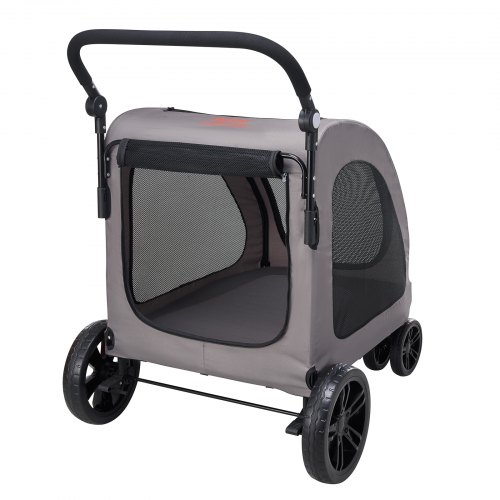 LPOTIUS Hondenbuggy voor grote honden, zware belasting, hondenwagen tot 50 kg, hondenkinderwagen met 4 wielen, 3 netramen, verstelbare handgreep, transportwagen, hondenjogger, buggy