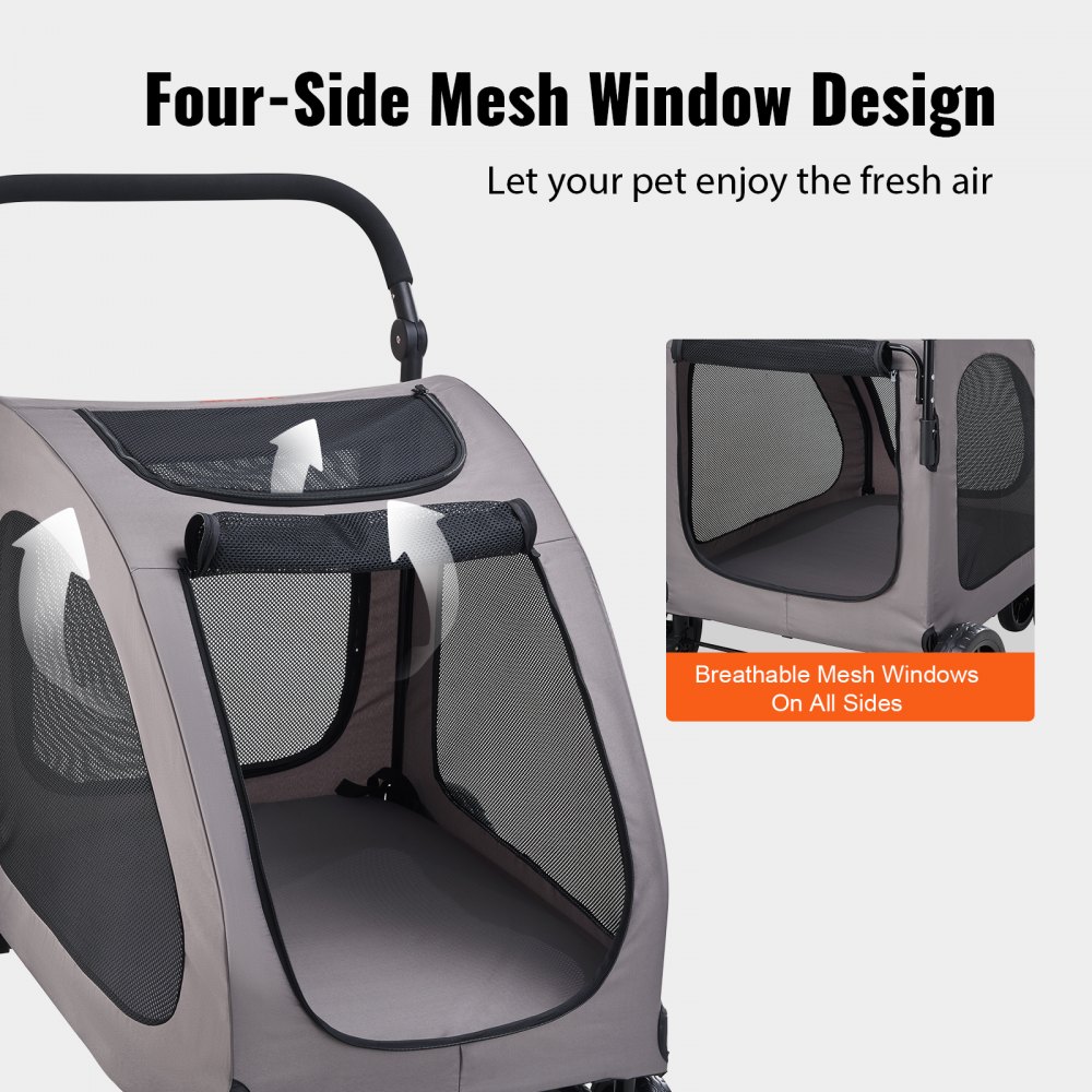 VEVOR Pet Stroller, 4 Wheels Dog Stroller with Brakes, 160lbs Weight Capacity, Portable Puppy Stroller Carrier with Breathable Mesh Windows & Height-Adjustable Height, Animal Stroller for Cats & Dogs