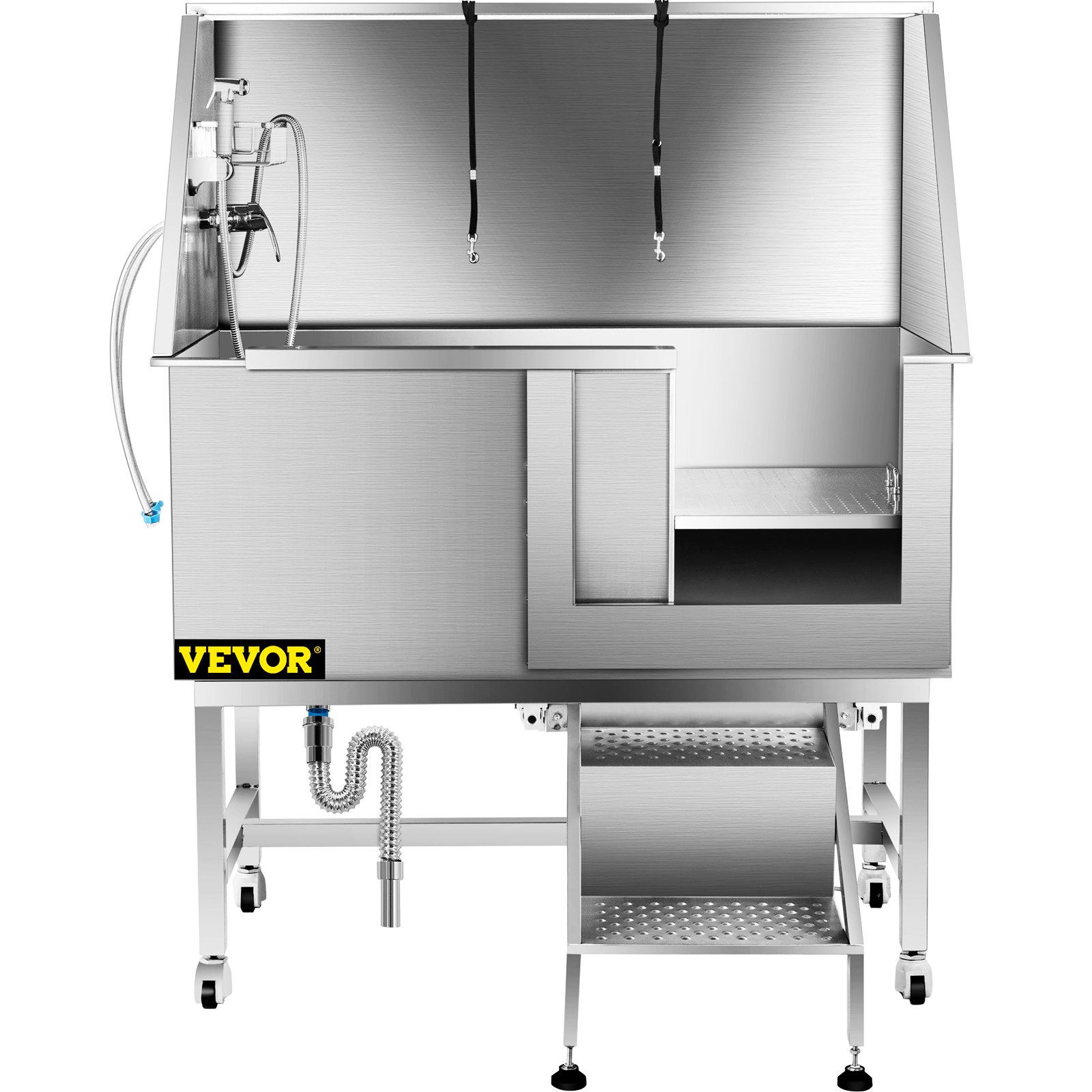 VEVOR 50inch Dog Grooming Tub Baths Dog Grooming Bath Stainless Steel Dog Baths for Large Dogs with Steps Faucet  Dog Washing Station Right Door