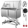 BuoQua 50" Professional Dog Grooming Tub X Shaped Stainless Steel Pet Bathing Tub Large Dog Wash Tub with Faucet and Walk-in Ramp & Accessories Dog Washing Station Pet Bath Tub