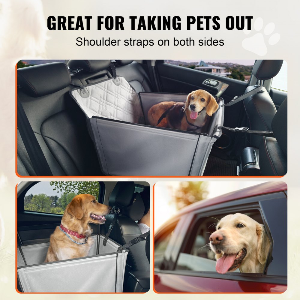VEVOR Dog Car Seat, Waterproof Dog Booster Seat for Car with Support Frame, Pet Car Seat with Clip-On Safety Leash, Dog Car Bed for Small, Medium and Large Dog up to 40 lbs, Gray