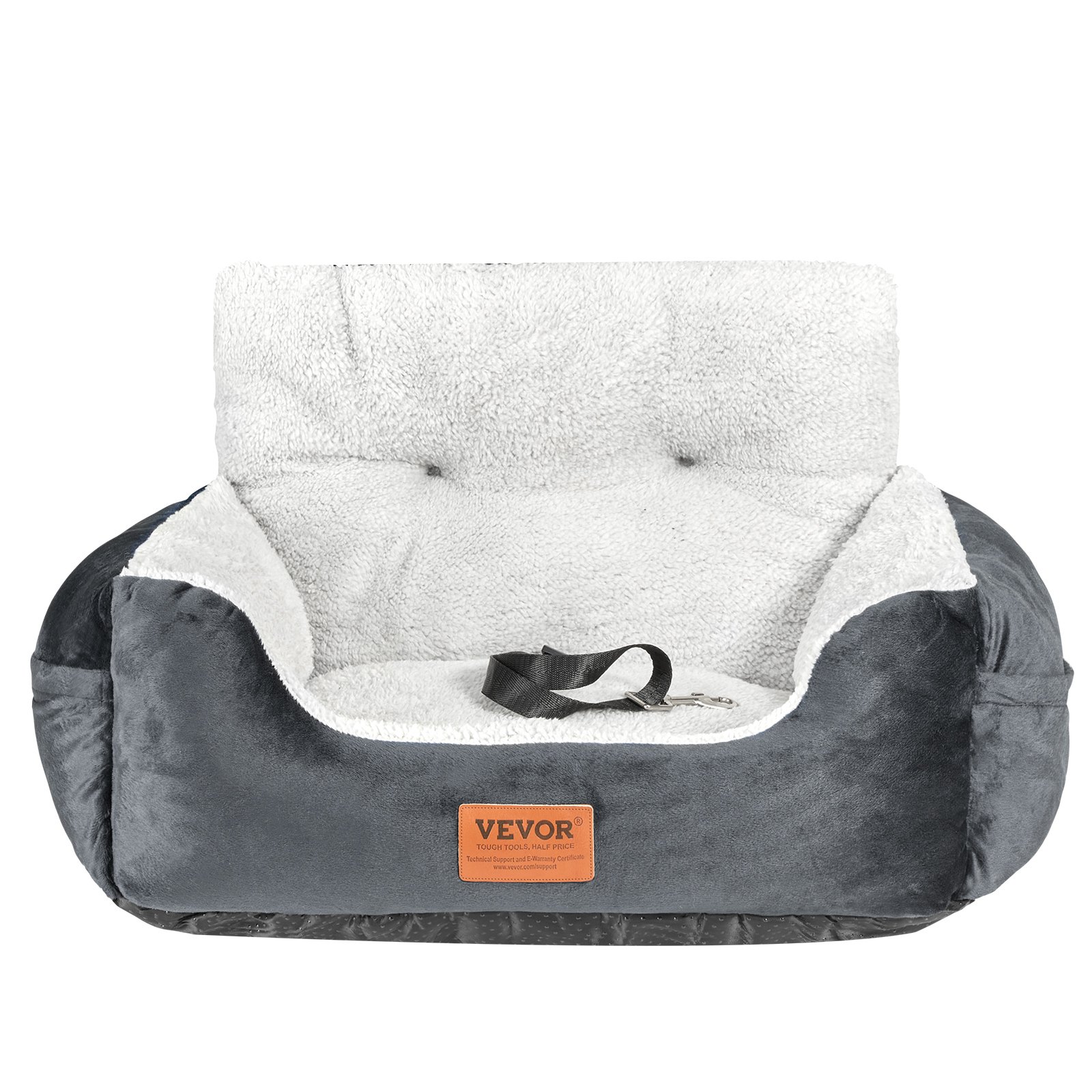 VEVOR Dog Car Seat, Dog Booster Seat for Car with High Back, A Storage Pocket, Clip-On Safety Leash, PP Cotton Filling, Dog Car Bed for Small Dog up to 20lbs, Dark Gray