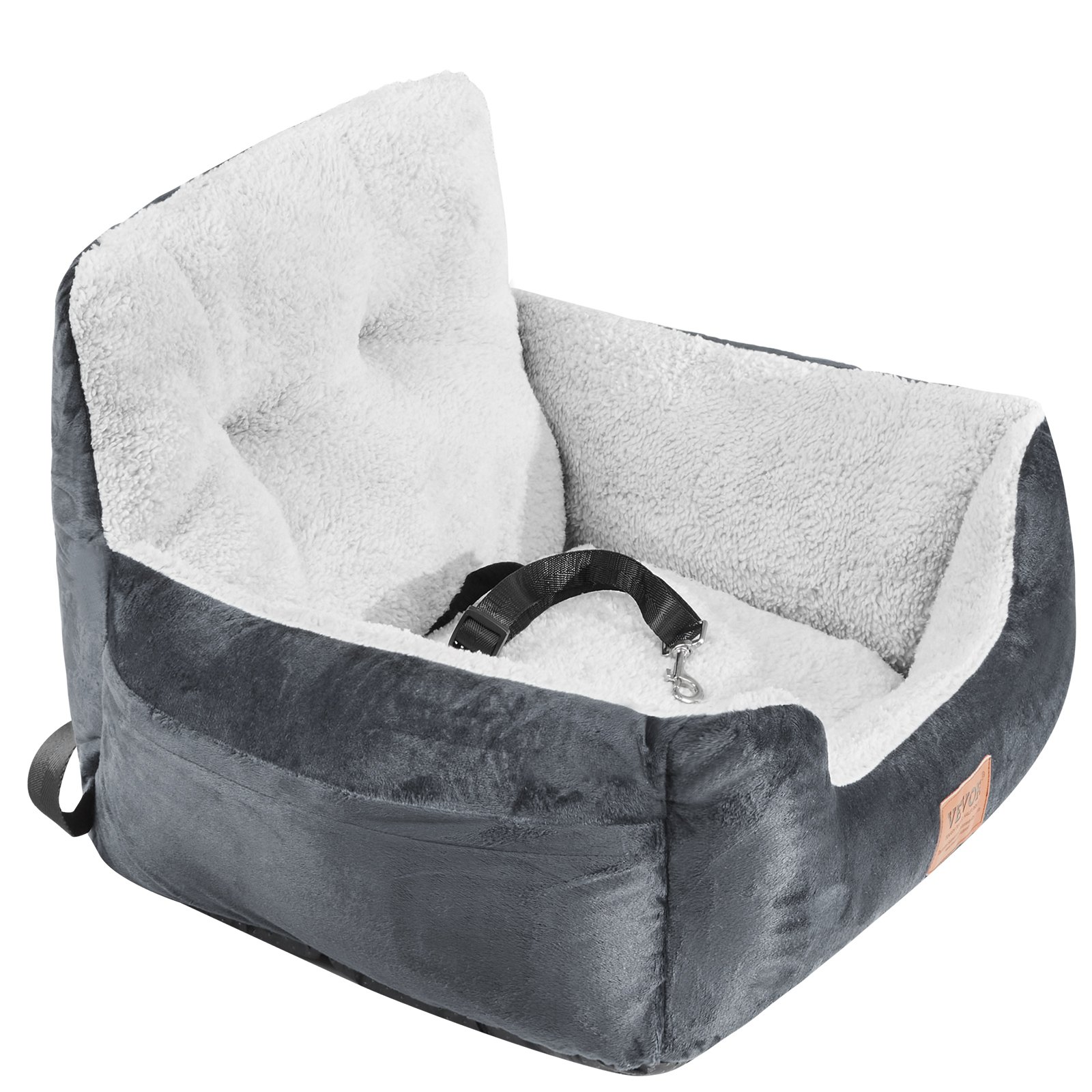 VEVOR Dog Car Seat, Dog Booster Seat for Car with High Back, A Storage Pocket, Clip-On Safety Leash, PP Cotton Filling, Dog Car Bed for Small Dog up to 20lbs, Dark Gray