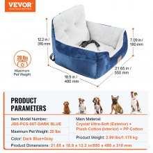 VEVOR Dog Booster Car Seat Pet Car Seat for Small Dog up to 20lbs Blue+Gray