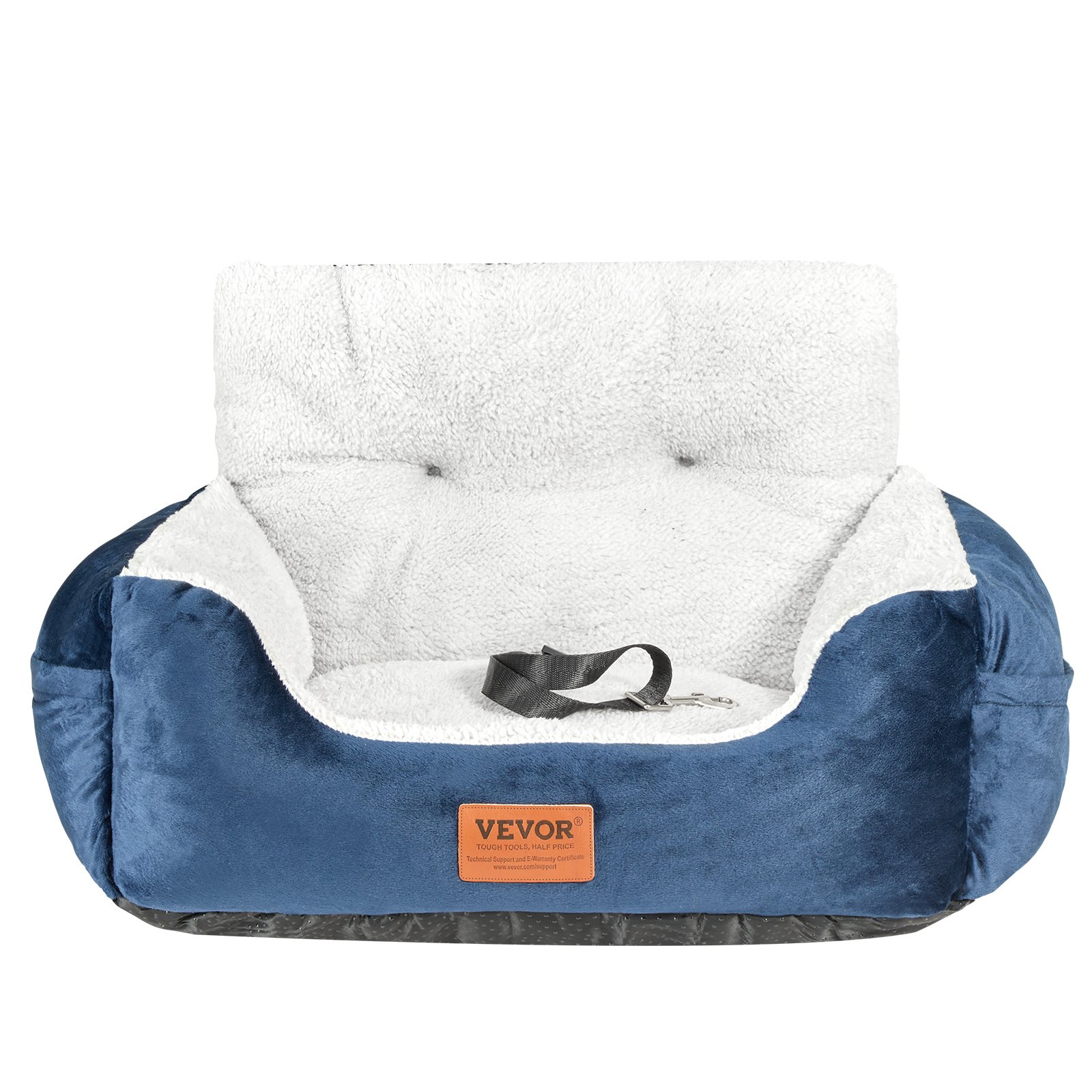 VEVOR Dog Car Seat, Dog Booster Seat for Car with High Back, A Storage Pocket, Clip-On Safety Leash, PP Cotton Filling, Dog Car Bed for Small Dog up to 20lbs, Dark Blue+Gray