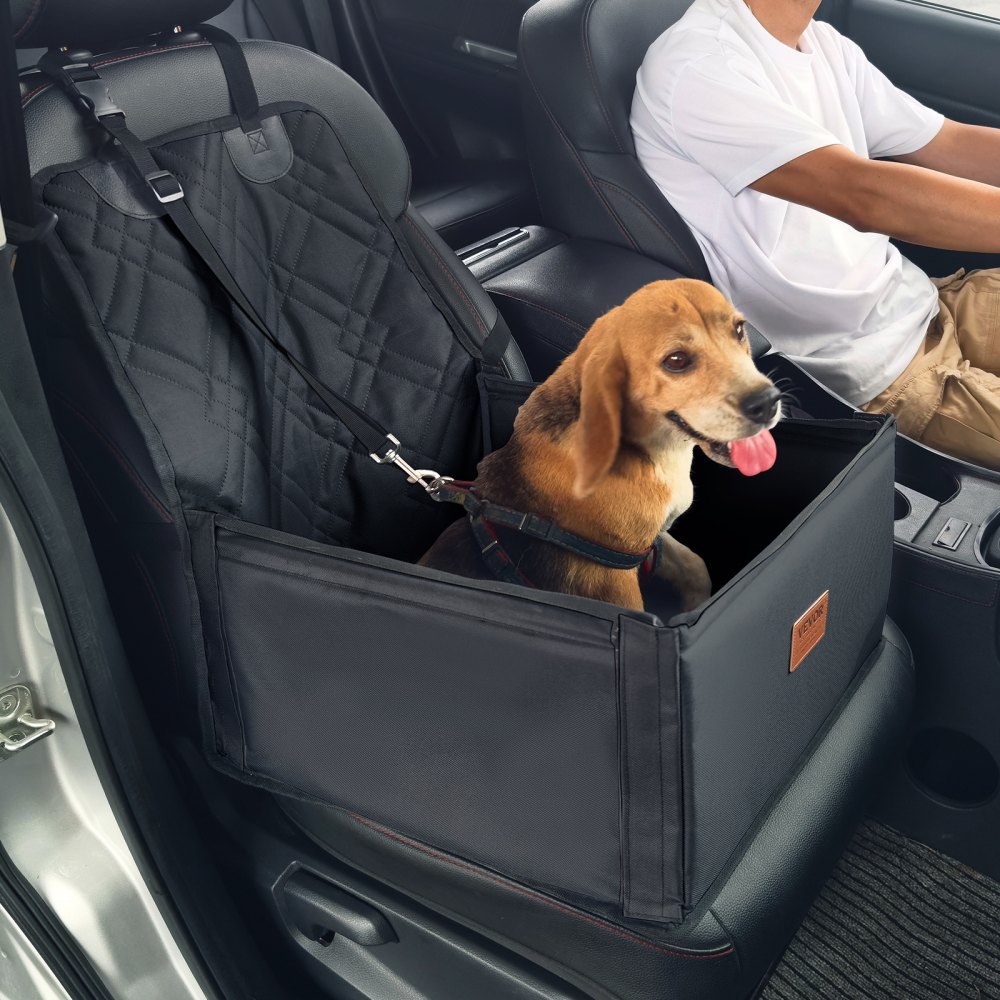 VEVOR Hondenautostoel, Hondenverhoger met Ondersteuningsframe, Autostoel voor Huisdieren met Bevestigbare Veiligheidsriem, Katoenen Vulling, Hondenautobed ​​voor Kleine Honden tot 11 kg, Zwart